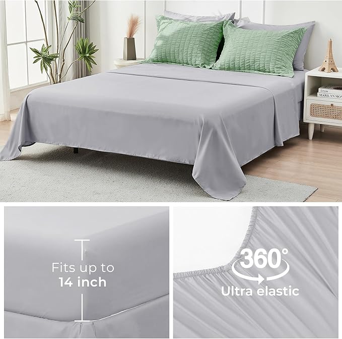 HYMOKEGE Sage Green/Light Grey California King Comforter Set Seersucker 7 Pieces - Image 7