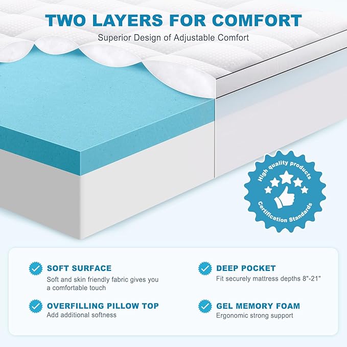 MASVIS California King Size Dual Layer 4 Inch Memory Foam Mattress Topper - Image 2