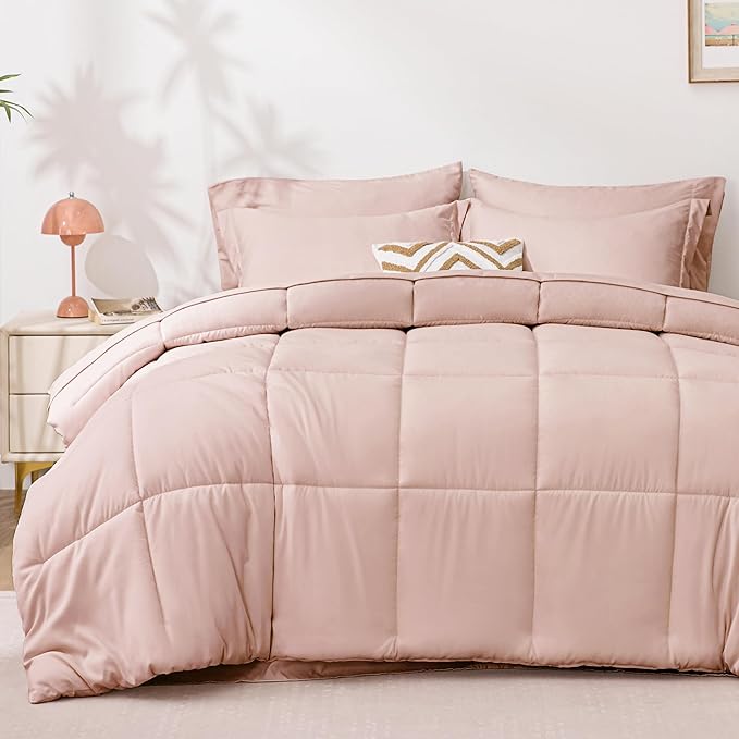 Love's cabin Twin Comforter Set Blush Pink, 5 Pieces Twin Bed in a Bag by Lovescabin