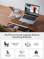 minisopuru USB C Laptop Docking Station Stand with 4K HDMI, 100W PD, Docking Station for MacBook Pro/Air/Dell/HP/Surface, Adjustable Laptop Stand for 10-17" Laptops & Tablet(4 USB A, RJ45, SD3.0)