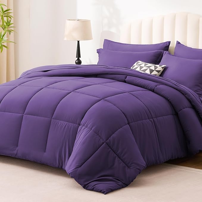 Love's cabin Twin Comforter Set Dark Purple, 5 Pieces Twin Bed in a Bag - Image 2