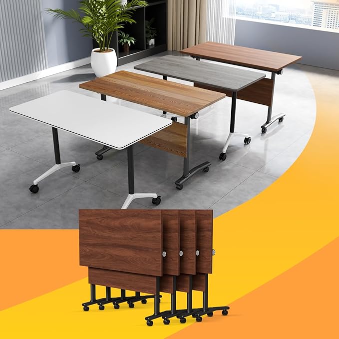 Conference Table Flip Top Mobile Conference Room Tables,Folding Conference Table with Wheels,Large Meeting Training Seminar Table Saving Space for Office Classroom(4D,47.2'')
