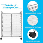 GOFLAME 15-Drawer Rolling Storage Cart, Craft Storage Cart with Removable Drawers & Lockable Wheels, Art Cart Supply Storage Organizer for Home Office Classroom, Clear