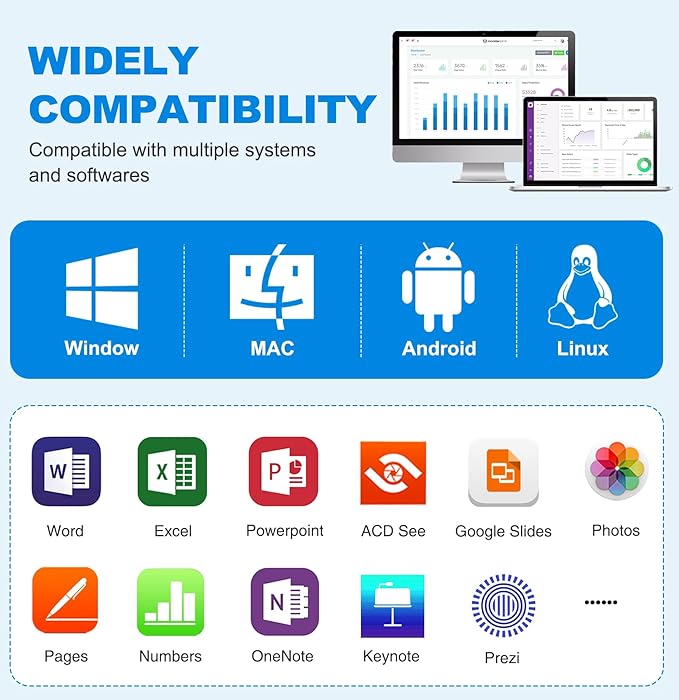DINOSTRIKE White Presentation Clicker with Air Mouse Control, USB Type C Wireless Presenter Remote Clicker for Powerpoints Slide RF 2.4GZ Slide Advancer for Computer Laptop Mac