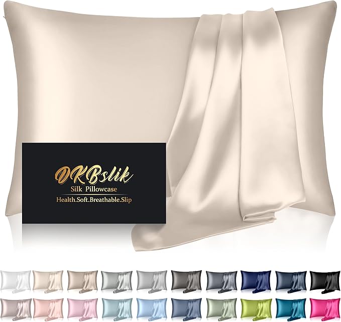 Silk Pillowcase for Hair and Skin, Mulberry Silk Pillow Cases Standard Size by HOME