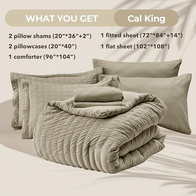 HYMOKEGE Linen California King Comforter Set Seersucker 7 Pieces, All Season - Image 6