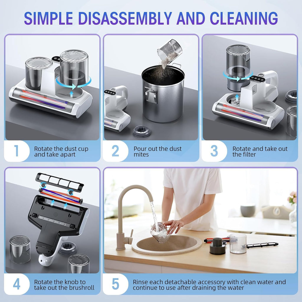 Mattress Vacuum Cleaner, 16Kpa Bed Vacuum with 253.7nm UV-C Light & Heating & Ultrasonic Quintuple Tech & 30000 RPM/Min Brushroll Rotation, Widened Suction Port, 500W, Corded