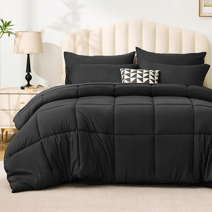 Love's cabin Full Comforter Set Ash Black, 7 Pieces Full Bed in a Bag, All by Lovescabin