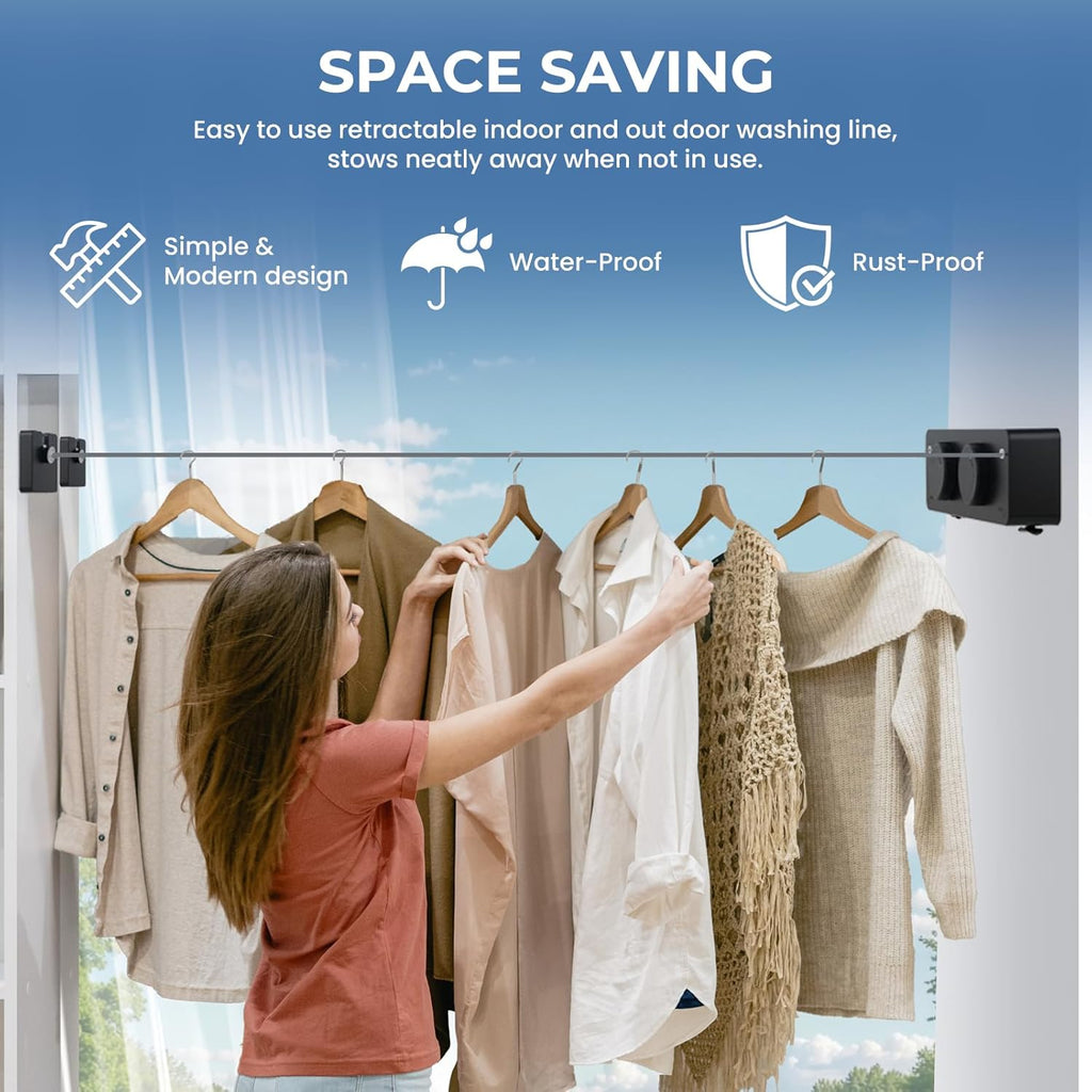 Retractable Clothesline Indoor Outside Heavy-Duty, Upgrade 304 Double Stainless Steel Shower Room Clothes line, Fit Rv Balcony Courtyards Indoor Drying Rack Clothesline, 13.8ft