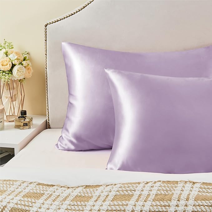 BEDELITE Satin Pillowcase with Zipper 2 Pack, Lavender Pillow Cases Standard - Image 6