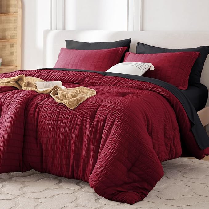 MUXHOMO 5 Pieces Twin Comforter Set, Seersucker Bed in a Bag Twin Size by MUXHOMO
