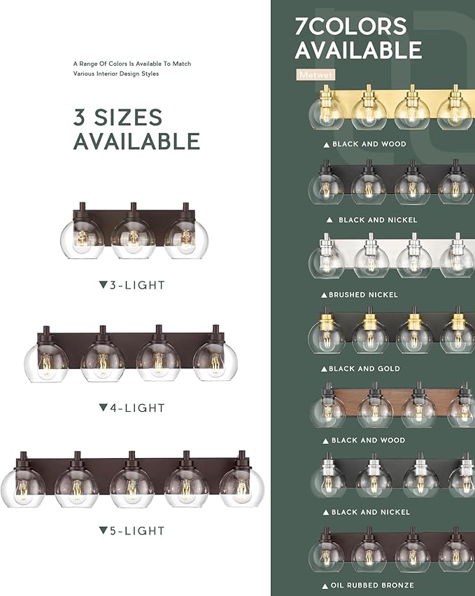 Bathroom Light Fixtures Over Mirror, 3-Light Oil Rubbed Bronze Vanity Light - Image 7