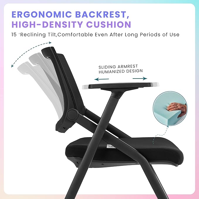 BROBRIYO 2 Pack Stackable Conference Room Chairs with Wheels and Paddle, Ergonomic Mesh Back and Arms for Meeting, Conference, Reception, Training Room & Home Office Desk Folding Chairs