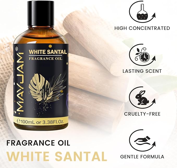 White Santal Fragrance Oil Essential Oil, MAYJAM 3.38FL.OZ White Santal Oil - Image 2