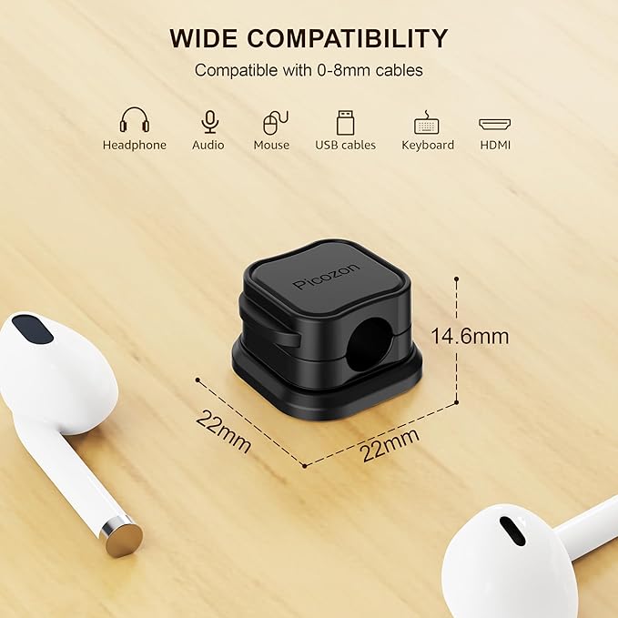 12 Pack Magnetic Cable Clip Organizer Cord Holder, Picozon Adhesive Cable Management, Wire Phone USB Charger Cable Holder, Keeper Organizer for Office Home Desktop Table - Black