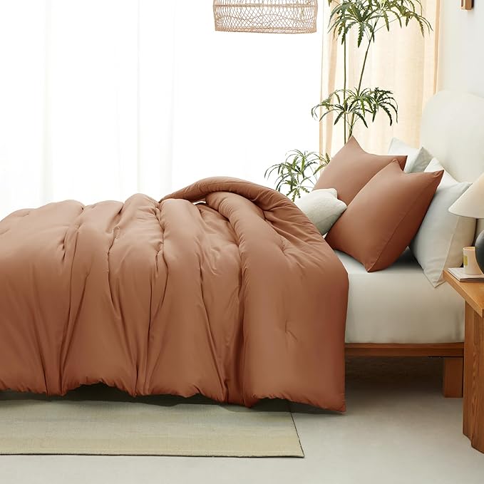 CozyLux King Size Comforter Set Pumpkin, 3 Pieces Solid Comforters King Size - Image 8