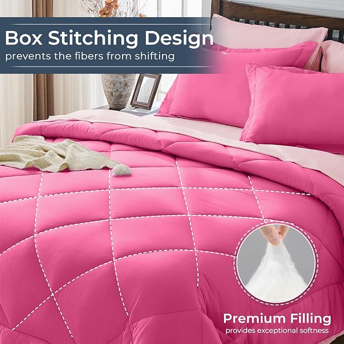 HEVUMYI Hot Pink & Baby Pink Full Comforter Set - Image 4