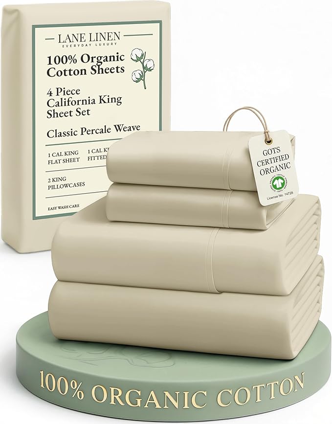 LANE LINEN 100% Organic Cotton Fully Elasticized California King Sheet Set by LaneLinen