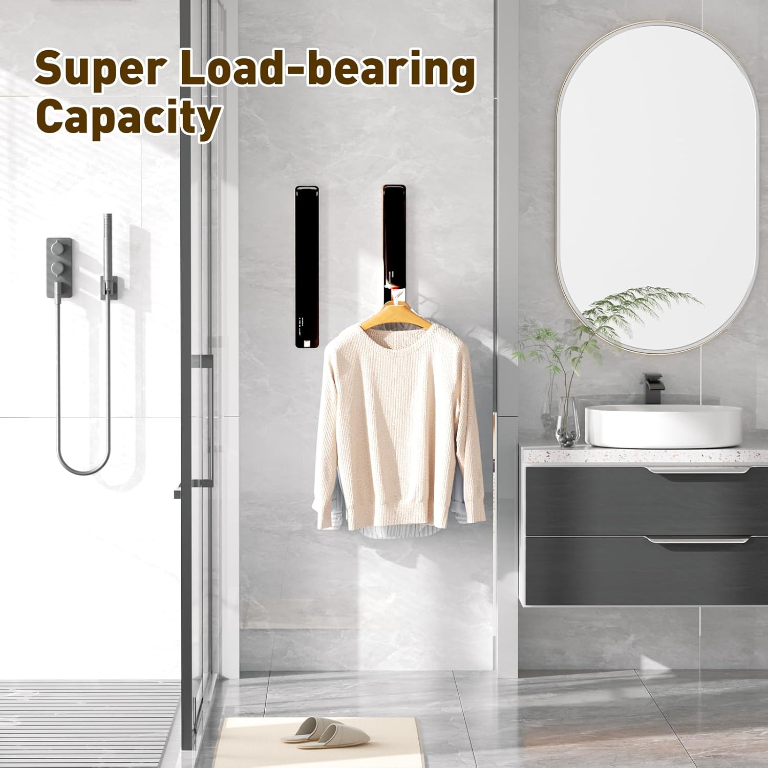 Clothes Drying Rack, Laundry Room Wall Mounted Retractable Clothes Hanger Drying Rack, Laundry Clothing Drying Rack Folding Indoor or Outdoor, Easy Installation Aluminium Dryer, 2pcs(Black)