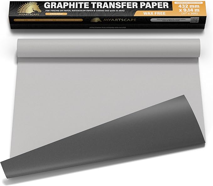 MyArtscape Graphite Transfer Paper Roll, Wax-Free, 17" x 15ft Transfer Paper Roll, Graphite Paper, Precise Carbon Paper Ideal as tracing Paper for Drawing