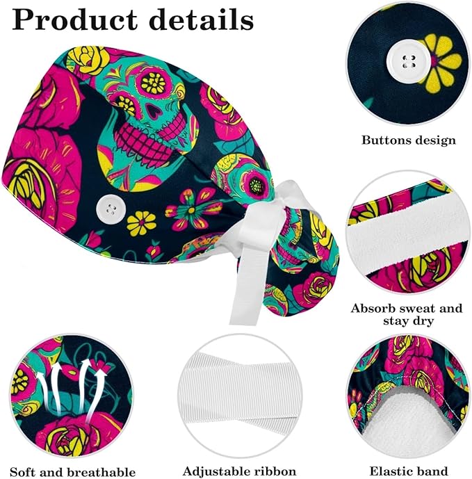 Scrub Cap with Hair Scrunchy, Ponytail Holder Surgical Cap - Image 4