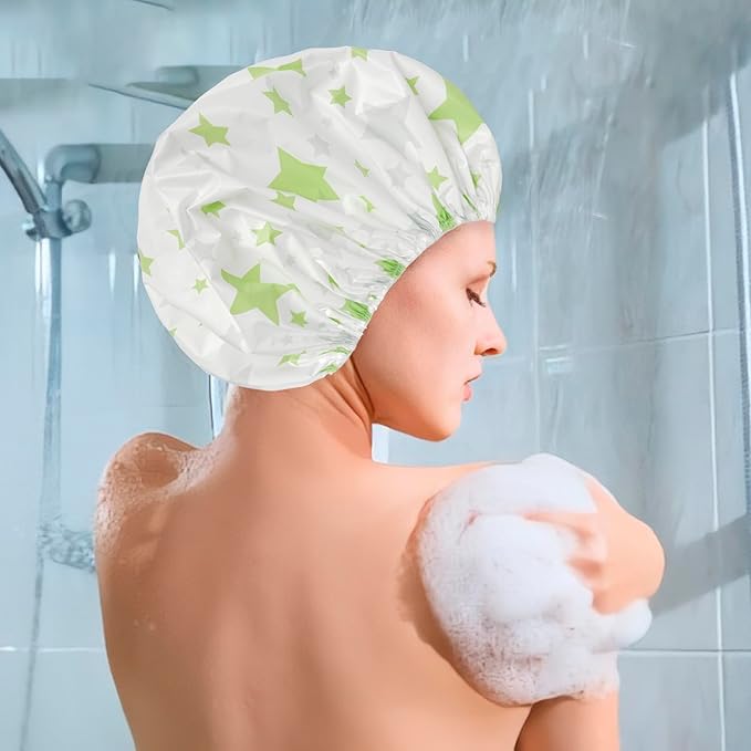 6 PCS Shower Caps for Women, Double Side Waterproof Shower Cap, Reusable - Image 3