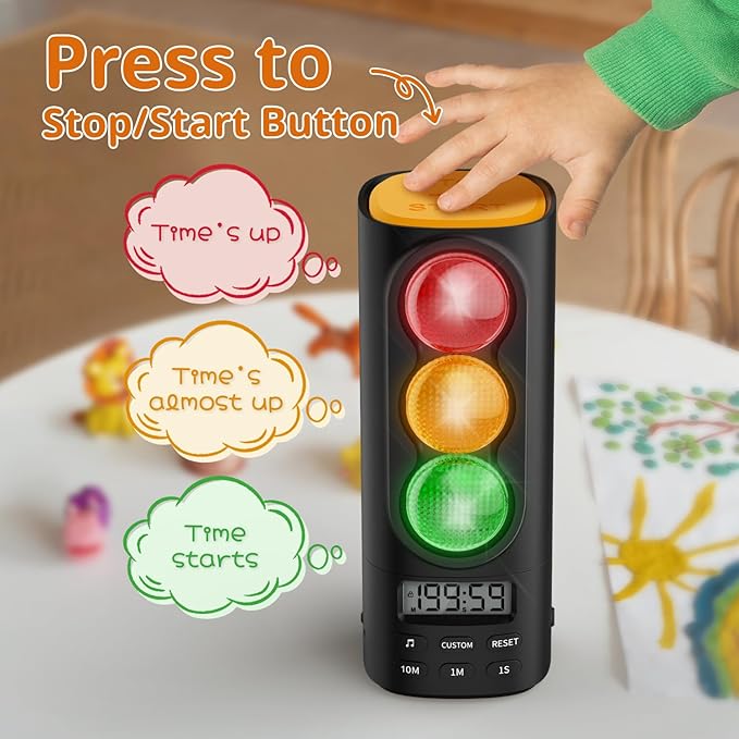 Traffic Light Visual Timer&ADHD Tool for Kids Adults Display Volume Adjustment, with 4 Ringtones for Classroom Desk Home Kitchen Game Countdown Pause Memory Function Charger Type C Included