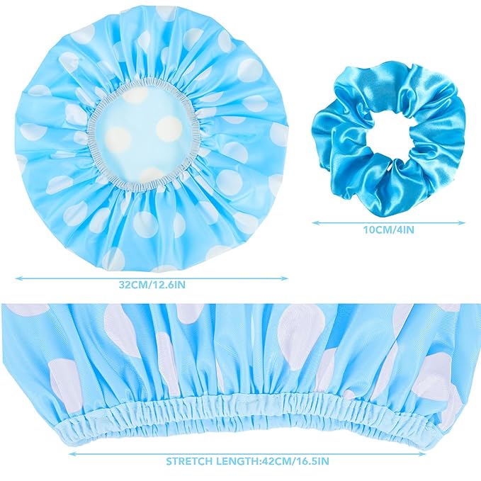 WSICSE 2 Packs Large Shower Cap, Waterproof Reusable Shower Cap Double Layers - Image 2