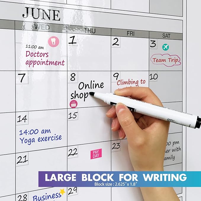 Jumbo Dry Erase Yearly Whiteboard Wall Calendar, 46" x 63", Huge 12 Month Laminated Erasable White Board, Giant Annual Family Schedule Planner, Large Undated Reusable Year Poster