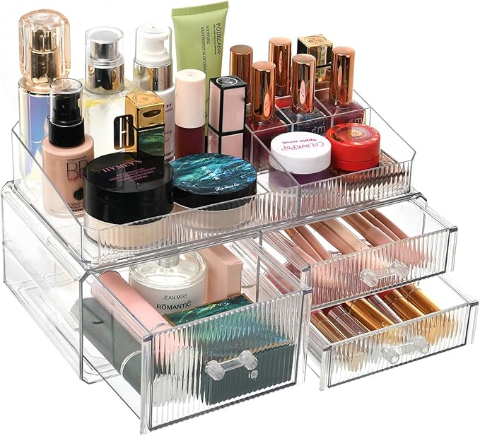 ZHIAI stackable storage drawer, cosmetics storage box, cosmetics and beauty product storage organizer, suitable for makeup room, bathroom, storage room