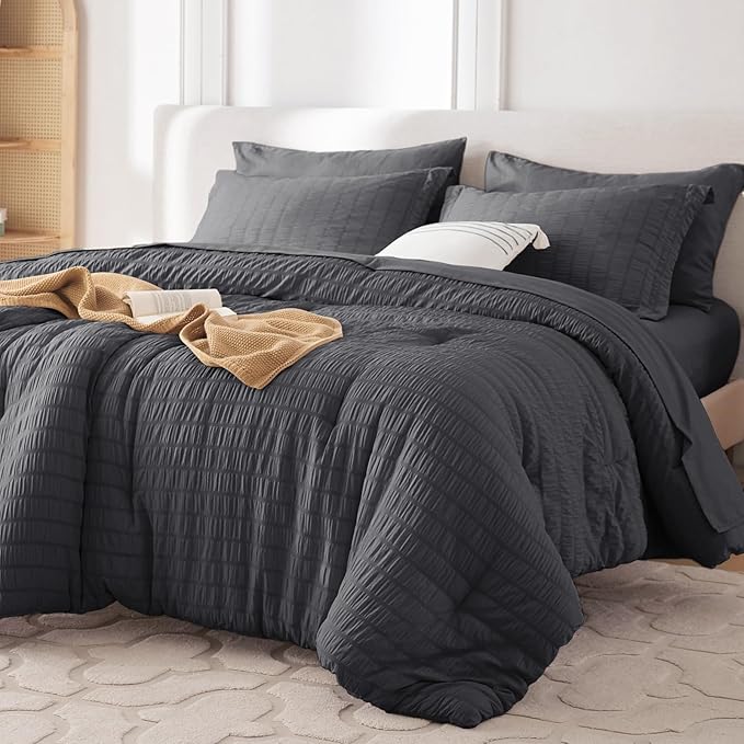 MUXHOMO 5 Pieces Twin XL Comforter Set, Seersucker Bed in a Bag Twin XL Size by MUXHOMO