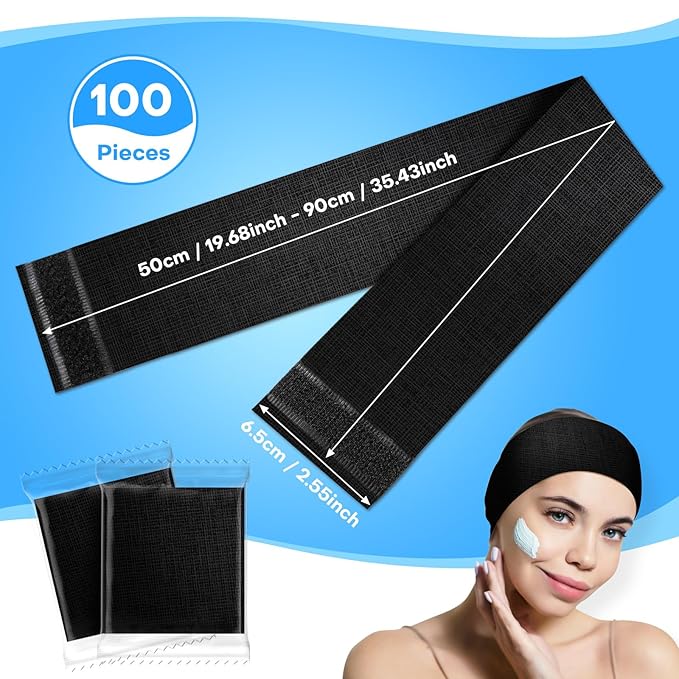 Noverlife 100PCS Disposable Spa Facial Headbands, Stretch Soft Skin Care Hair - Image 2