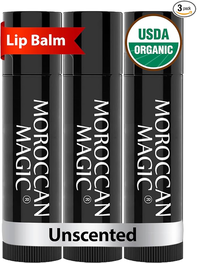 Moroccan Magic Organic Unscented Lip Balm 3 Pack | Ultra-Hydrating Argan Oil by MoroccanMagic