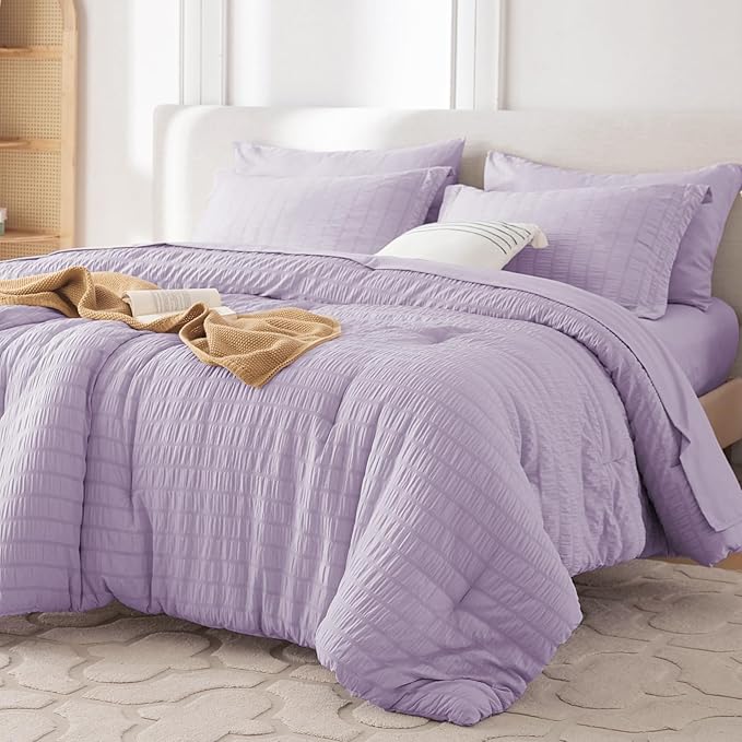 MUXHOMO 7 Pieces California King Comforter Set, Seersucker Bed in a Bag Cal by MUXHOMO