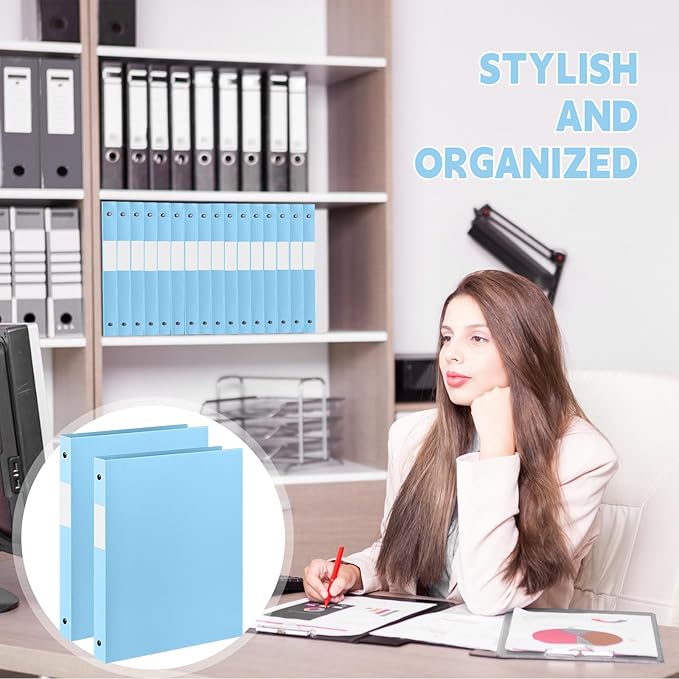 Henoyso 48 Pcs 3 Ring Binder 0.5 Inch Round Fits Letter Size 8.5'' x 11'' Paper Plastic Flexible Binder Bulk Holds 140 Sheets with 1 Pockets Versatile Organizer for Home Office School (Light Blue)