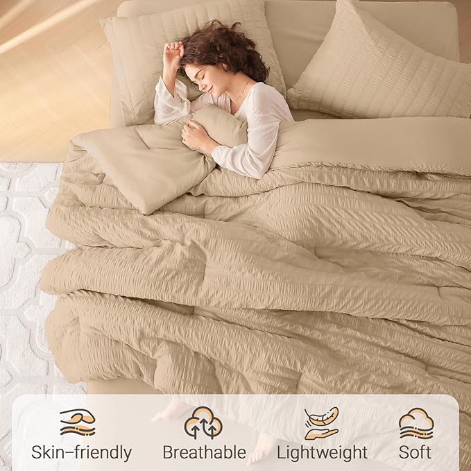 MUXHOMO 5 Pieces Twin Comforter Set, Seersucker Bed in a Bag Twin Size - Image 2