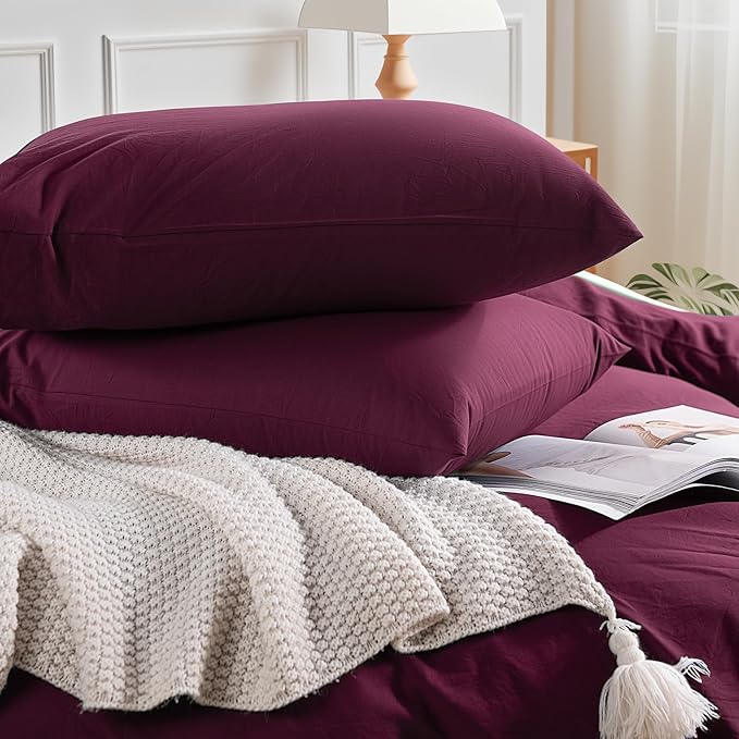 NEXHOME PRO 100% Washed Cotton Duvet Cover Queen Size, Ogranic Natural Linen - Image 5