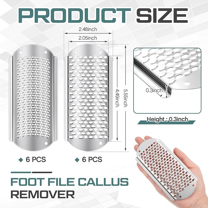 Moxweyeni 12 Pack Silver Foot File Callus Remover Replacement Blades Metal File - Image 2