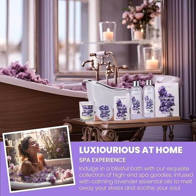 Gift Set for Women Body & Earth Gifts Set Lavender Gift Baskets For Women Bath - Image 6