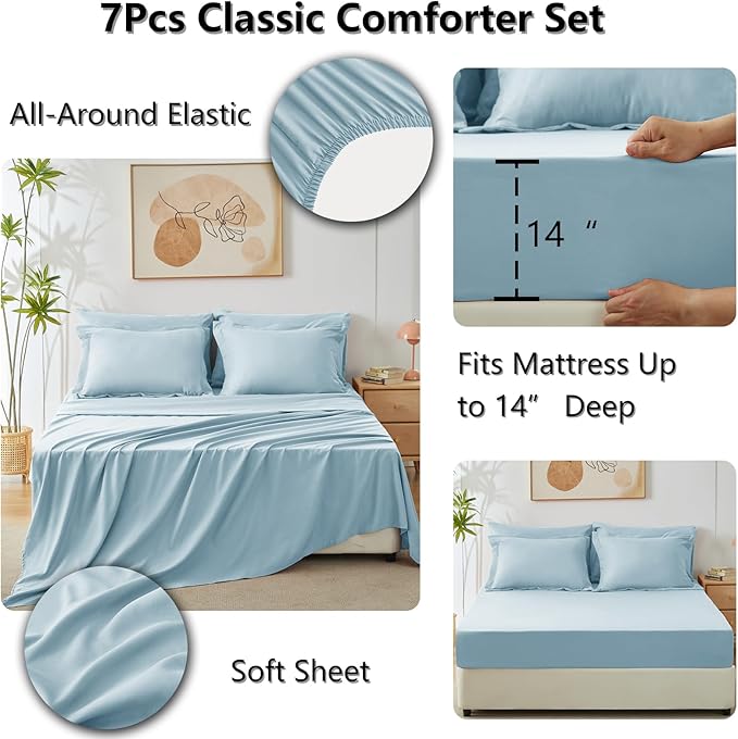 CozyLux King Size Comforter Set Light Blue - Image 5