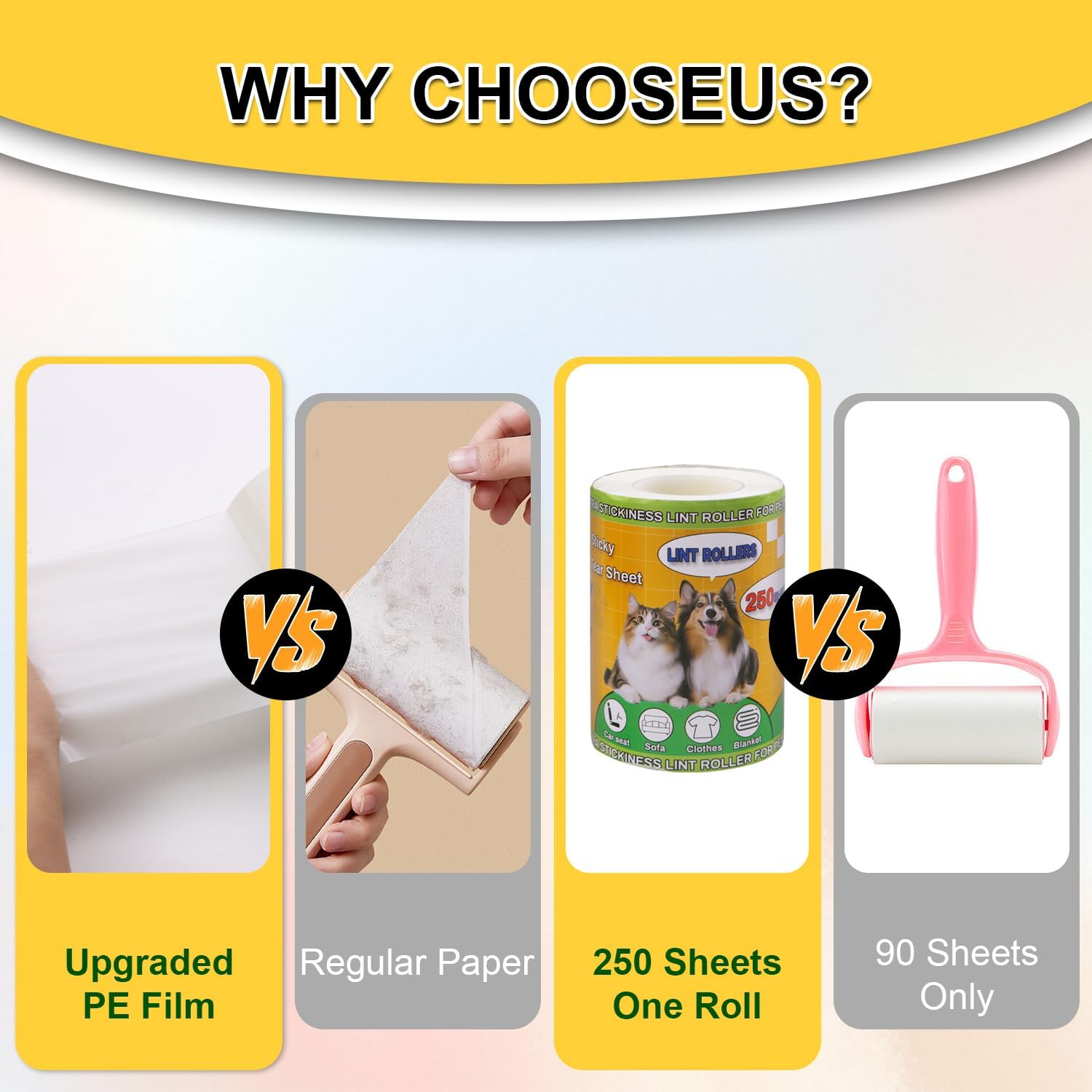 Extra Sticky Lint Rollers for Pet Hair, 250 Sheets, Lint Remover for Dog Cat Hair Removal, Animal Fur, Fuzz, Couch, Clothes Furniture and Carpet Travel-Friendly Grip Handle(1, Blue)