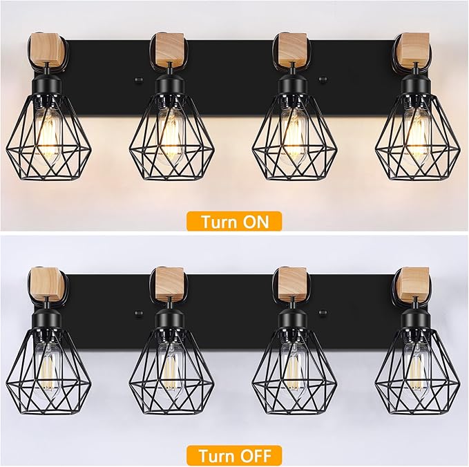 FadimiKoo 4-Light Farmhouse Bathroom Light Fixtures Over Mirror, Rustic Wood - Image 4