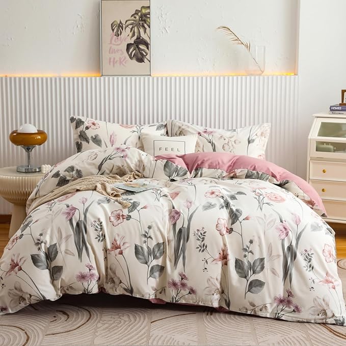 OAITE Duvet Cover Set King Size Floral Pattern 600 Thread Count Ultra Soft 100% by OAITE