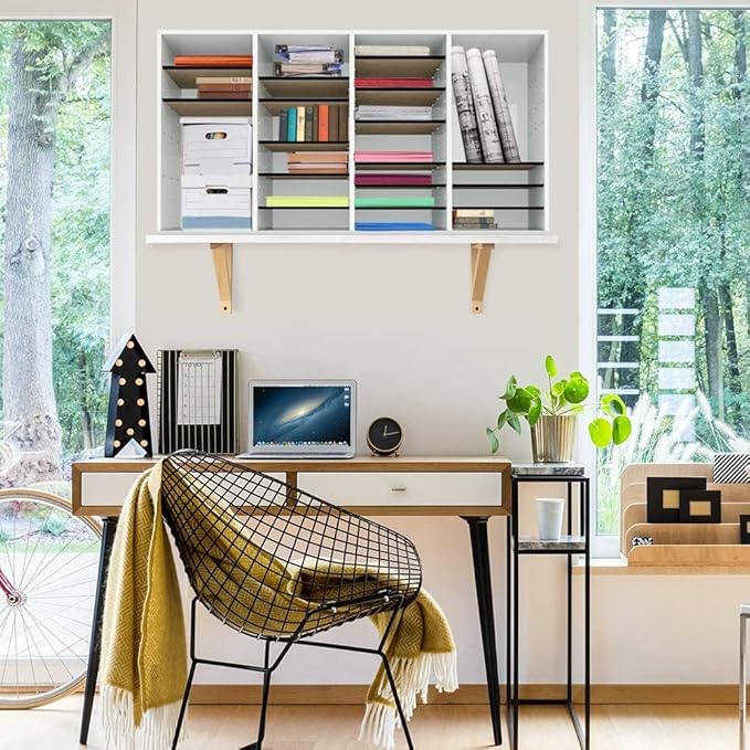 AdirOffice Wooden Adjustable Literature Organizer, 36 Compartment Office Mailbox, or Classroom Literature Organizer, White