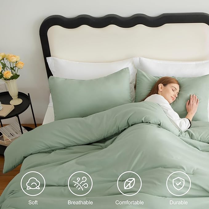 CozyLux Twin Comforter Set Sage Green, 2 Pieces Twin Extra Long Solid - Image 5