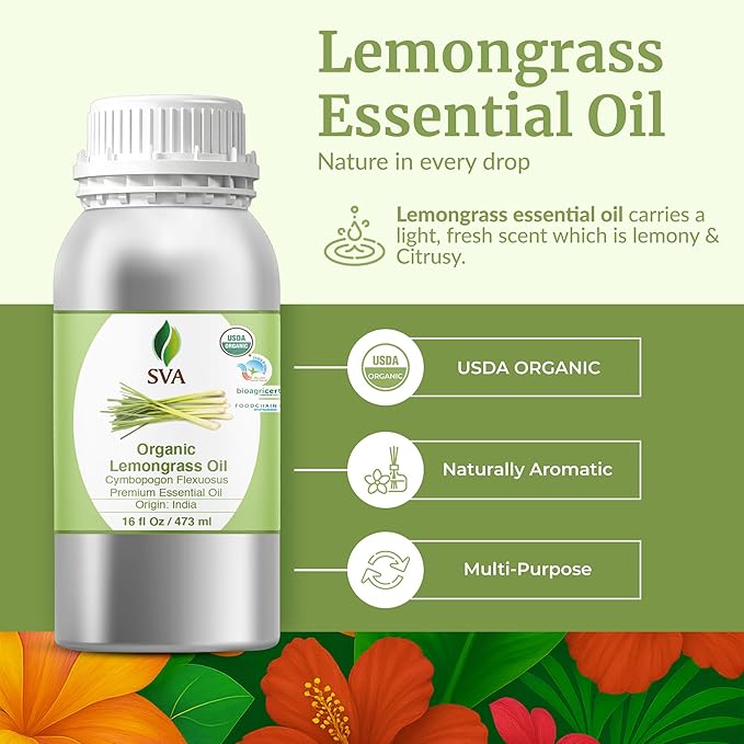 SVA Lemongrass Essential Oil Organic – 16 Fl Oz – 100% Natural Organic - Image 2