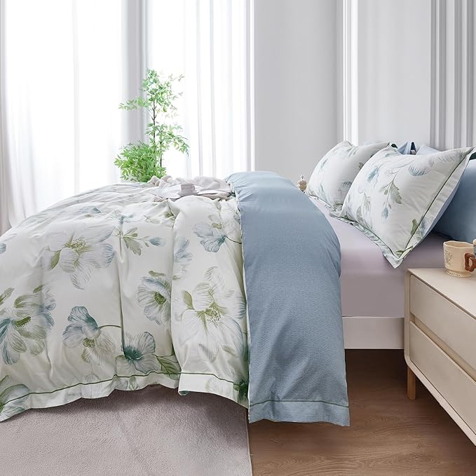 OAITE Duvet Cover Set King Size Floral Pattern 500 Thread Count Ultra Soft 100% - Image 5