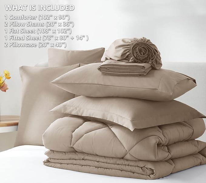 CozyLux King Size Comforter Set Khaki - Image 6
