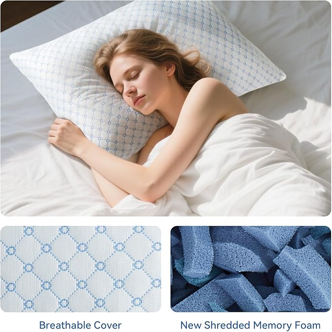 Cooling Bed Pillow for Sleeping, Shredded Memory Foam Pillows for Bed King Size - Image 3