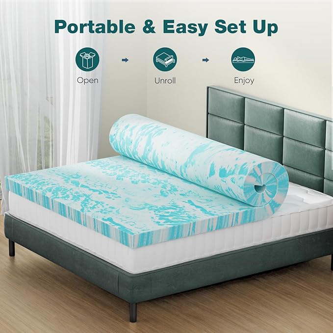 Sweetcrispy Memory Foam Mattress Topper Twin, 4 Inch Thick Gel Infused Cooling - Image 6